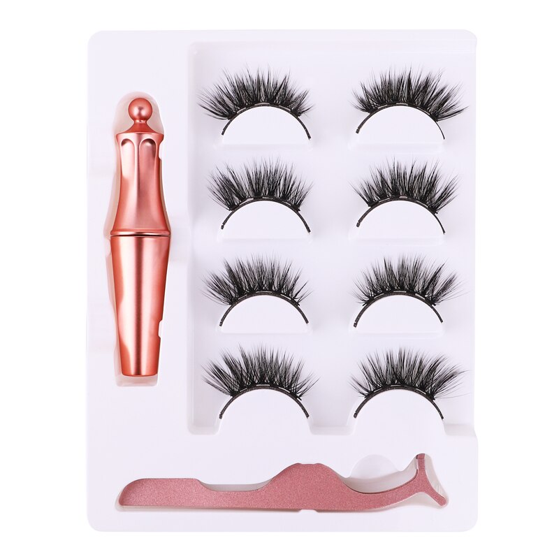4 Pairs 5 Magnet Natural Long Magnetic Eyelashes Set Magnetic False Eye Lashes With Magnetic Eyeliner And Tweezer