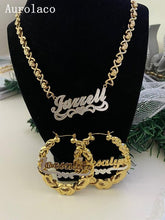 Load image into Gallery viewer, AurolaCo Custom Name Necklace 3D Double Nameplate Custom Earrings Set Personalized XOXO Name Necklace for Women Jewelry