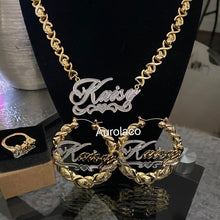 Load image into Gallery viewer, AurolaCo Custom Name Necklace 3D Double Nameplate Custom Earrings Set Personalized XOXO Name Necklace for Women Jewelry