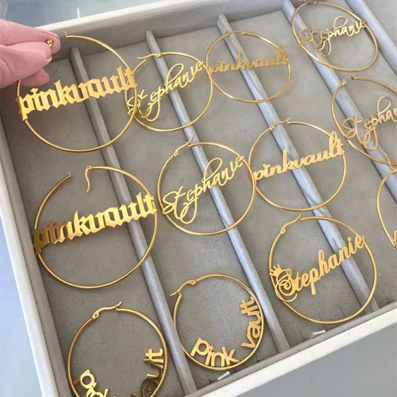 DOREMI 304 Stainless Steel Letter Earrings Round Custom Name Earrings  Female Nameplate Earrings  Anti-allergy 25-100mm