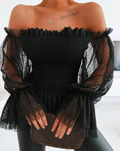 Load image into Gallery viewer, wsevypo New Sexy Off Shoulder Blouse Women Mesh Flare Sleeve Shirts Summer Fashion Sheer Long Sleeve Lace Frill Blouser Tops