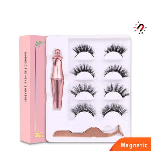4 Pairs 5 Magnet Natural Long Magnetic Eyelashes Set Magnetic False Eye Lashes With Magnetic Eyeliner And Tweezer