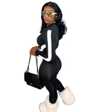 Load image into Gallery viewer, Fitness Sportwear Rompers Women Casual Stripe Patchwork Long Sleeve Zippes V Neck Workout Jumpsuit Outfit One Piece Overalls
