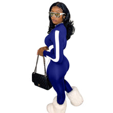 Load image into Gallery viewer, Fitness Sportwear Rompers Women Casual Stripe Patchwork Long Sleeve Zippes V Neck Workout Jumpsuit Outfit One Piece Overalls