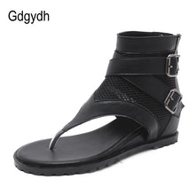 Load image into Gallery viewer, Gdgydh Promotion 2021 Summer Sandals Women Zipper Design Cover Heel Lady Party Shoes Leather Open Toe Woman Sandals Flip Flops