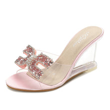Load image into Gallery viewer, Ladies Sexy Female Rhinestone Transparent Heel Wedges Slip On Shoe High Heel Crystal Sandals Women Summer Peep Toe Sandals