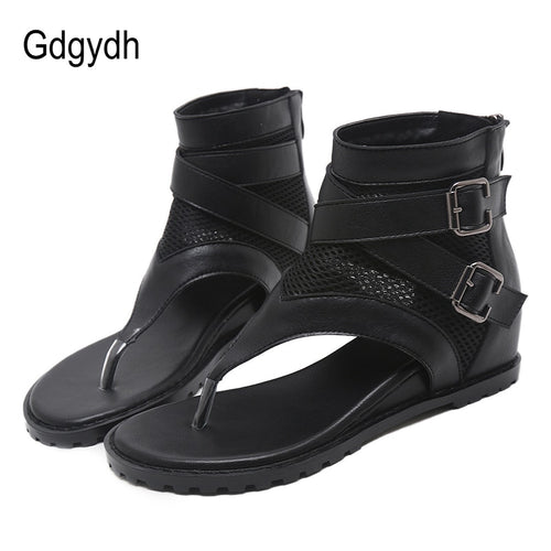 Gdgydh Promotion 2021 Summer Sandals Women Zipper Design Cover Heel Lady Party Shoes Leather Open Toe Woman Sandals Flip Flops
