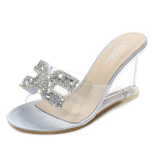 Load image into Gallery viewer, Ladies Sexy Female Rhinestone Transparent Heel Wedges Slip On Shoe High Heel Crystal Sandals Women Summer Peep Toe Sandals