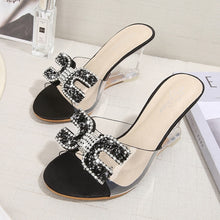 Load image into Gallery viewer, Ladies Sexy Female Rhinestone Transparent Heel Wedges Slip On Shoe High Heel Crystal Sandals Women Summer Peep Toe Sandals