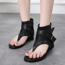 Load image into Gallery viewer, Gdgydh Promotion 2021 Summer Sandals Women Zipper Design Cover Heel Lady Party Shoes Leather Open Toe Woman Sandals Flip Flops