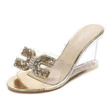 Load image into Gallery viewer, Ladies Sexy Female Rhinestone Transparent Heel Wedges Slip On Shoe High Heel Crystal Sandals Women Summer Peep Toe Sandals
