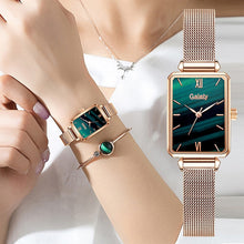 Load image into Gallery viewer, Gaiety Brand Women Watches Fashion Square Ladies Quartz Watch Bracelet Set Green Dial Simple Rose Gold Mesh Luxury Women Watches