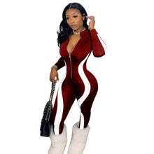 Load image into Gallery viewer, Fitness Sportwear Rompers Women Casual Stripe Patchwork Long Sleeve Zippes V Neck Workout Jumpsuit Outfit One Piece Overalls