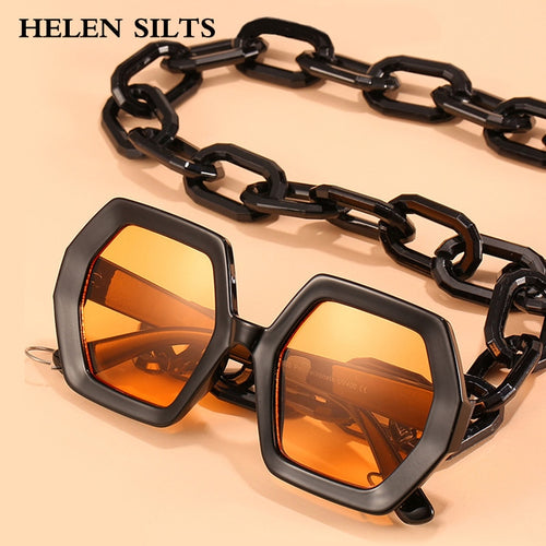 Fashion Punk Square Sunglasses Women Vintage Unique Chain Polygon Sun Glasses Female Shades Large Frame UV400 Eyewear H17