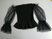 Load image into Gallery viewer, wsevypo New Sexy Off Shoulder Blouse Women Mesh Flare Sleeve Shirts Summer Fashion Sheer Long Sleeve Lace Frill Blouser Tops