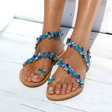 Load image into Gallery viewer, 2021 Woman Sandals Fashion Shoes Rhinestones Chains Thong Gladiator Flat Sandals Crystal Chaussure Plus Size 42 tenis feminino