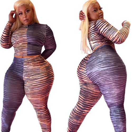 Plus Size Clothing 5XL 2 Piece Set Women Outfits Leopard Patchwork Matching Set Strethy Casual Tracksuit Wholesale Dropshipping