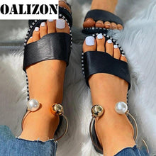 Load image into Gallery viewer, 2022 New Summer Women Beaded Pearly Sandals Slippers Shoes Ladies Flats Sandals Flip Flop Casual Flat Slingback Sandals Shoes..