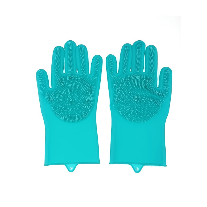1Pair Silicone Cleaning Gloves Kitchen  Silicone Dish Washing Glove for Household Scrubber Rubber Kitchen Clean Tool.