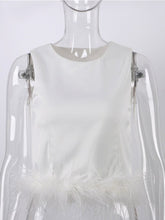 Load image into Gallery viewer, Crop Top Women White Chic Feathers Cami Female Y2K Summer Sexy Sleeveless Tank Tops New Fashion Club Party Furry Tee Tops 2022