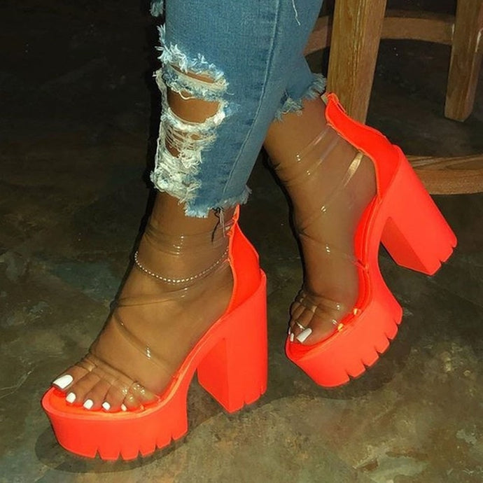 Female Shoes Fashion Thick High Heels Sandals Rhinestone Women Sexy High Heels Summer Ladies Slingbacks Sandals Mujer Sandalias