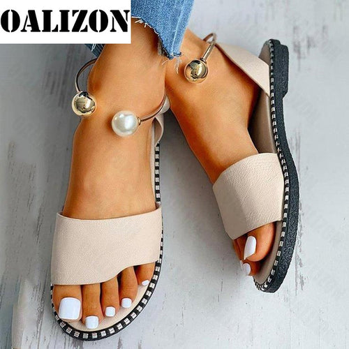 2022 New Summer Women Beaded Pearly Sandals Slippers Shoes Ladies Flats Sandals Flip Flop Casual Flat Slingback Sandals Shoes..