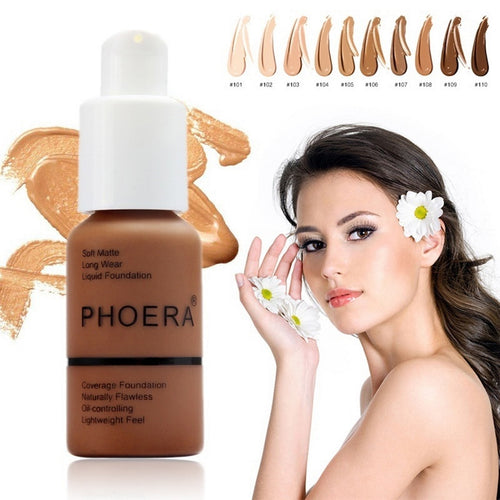 PHOERA Face Foundation Cream Concealer Brighten Waterproof Full Coverage Professional Base
