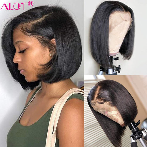 Short Straight Bob Wigs Brazilian Lace Front Human Hair Wigs Pre Plucked With Baby Hair