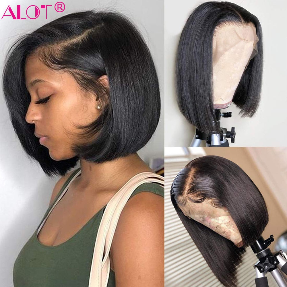 Short Straight Bob Wigs Brazilian Lace Front Human Hair Wigs Pre Plucked With Baby Hair