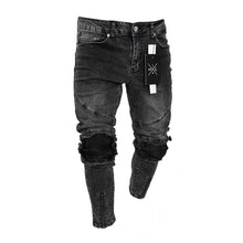 Load image into Gallery viewer, Men&#39;s Black Jeans Distressed Denim Pants Cotton Vintage