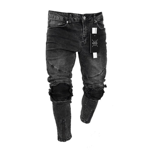 Men's Black Jeans Distressed Denim Pants Cotton Vintage