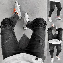 Load image into Gallery viewer, Men&#39;s Black Jeans Distressed Denim Pants Cotton Vintage