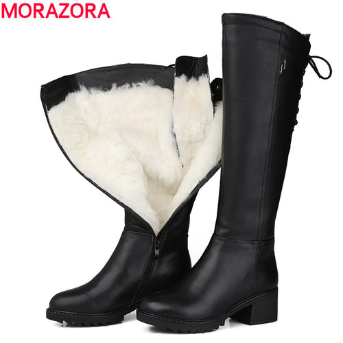 MORAZORA Russia 2019 Genuine leather boots fur fashion knee high boots