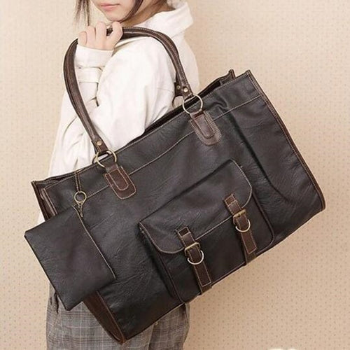 Five Love Two Vintage PU Leather Female Top-handle Bags Women Shoulder Messenger BagHandbags Totes Satchel Bag