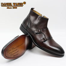 Load image into Gallery viewer, Luxury Design Men Boots Genuine Leather Men Ankle Boots High Grade Zipper Double Buckle Strap Coffee Black Shoes Basic Boots Men