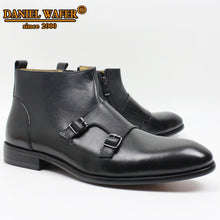 Load image into Gallery viewer, Luxury Design Men Boots Genuine Leather Men Ankle Boots High Grade Zipper Double Buckle Strap Coffee Black Shoes Basic Boots Men