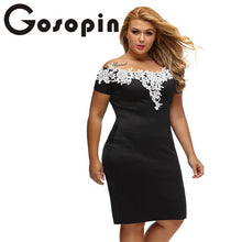 Load image into Gallery viewer, Elegant Ladies Sexy Short Sleeve Lace Crochet Off Shoulder Black Plus Size Pencil Dress