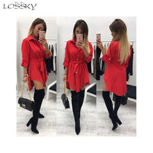Load image into Gallery viewer, Long Sleeve Turn Down Collar Irregular Shirt Dress