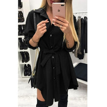 Load image into Gallery viewer, Long Sleeve Turn Down Collar Irregular Shirt Dress
