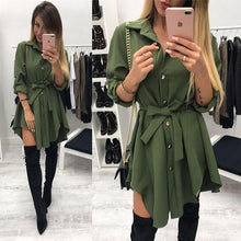 Load image into Gallery viewer, Long Sleeve Turn Down Collar Irregular Shirt Dress