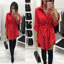 Load image into Gallery viewer, Long Sleeve Turn Down Collar Irregular Shirt Dress