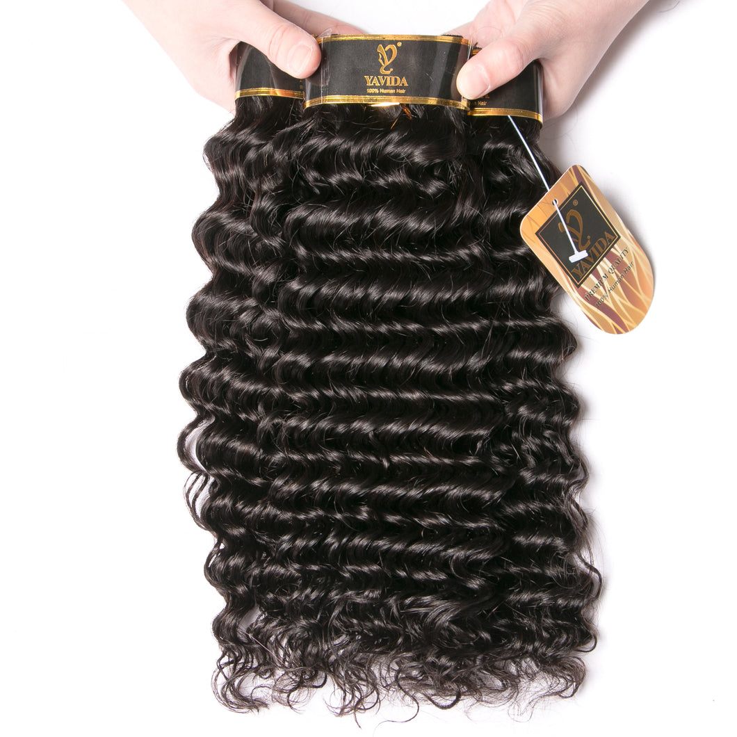 Indian Deep Wave Hair Bundles 100% Human Virgin  Hair Weave Bundles Weaver