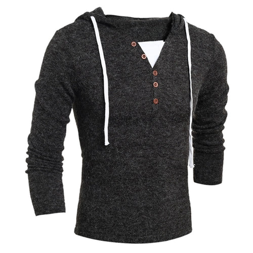 Men's Brand Slim Fit Pullovers Fashion Design Solid Hooded Knit Sweater