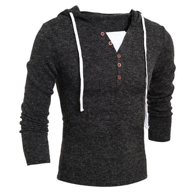 Men's Brand Slim Fit Pullovers Fashion Design Solid Hooded Knit Sweater