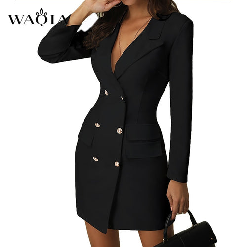 Elegant Women Fashion Pencil Dress Autumn Office Lady Long Sleeve Casual Blazer Dress 2019 Winter Slim Suit Ladies Dresses