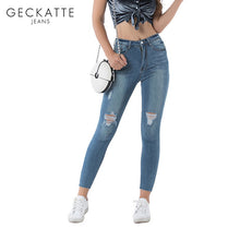 Load image into Gallery viewer, GECKATTE 2019 Autumn New Skinny High Waist Blue Jeans Woman Casual Ripped Distressed Pants Ladies Washed Streetwear Jeans Womens