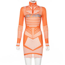 Load image into Gallery viewer, Woman&#39;s  Long Sleeve Print Dress Turn Down Collar Sexy Pencil