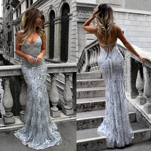 Load image into Gallery viewer, Women 2019 Elegant V-neck Spaghetti Strap Sequin Long Dress