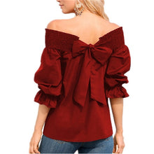 Load image into Gallery viewer, Sexy Off Shoulder Strapless Blouse Women Bowknot Tops Slash Neck  Loose