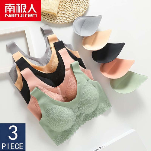 NANJIREN Women Clothing 3pcs Latex Bra Seamless Bras For Women Underwear Push Up No Trace Bralette With Pad Vest Top Bra